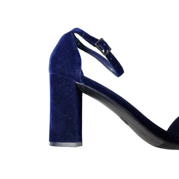 Worthington Women's Blue Velvet Ankle Strap Block Heel Sandals Size 10 - Picture 3 of 16